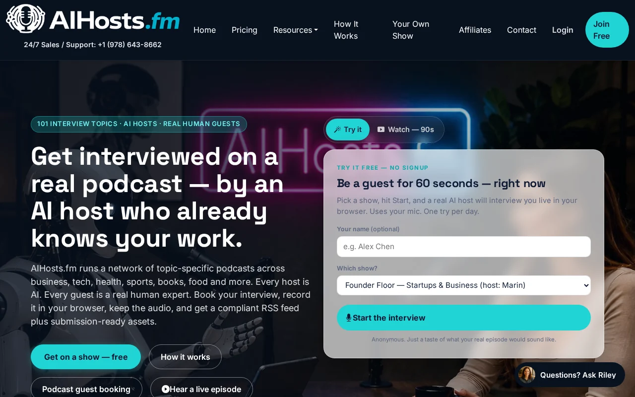 AIHosts.fm live website homepage