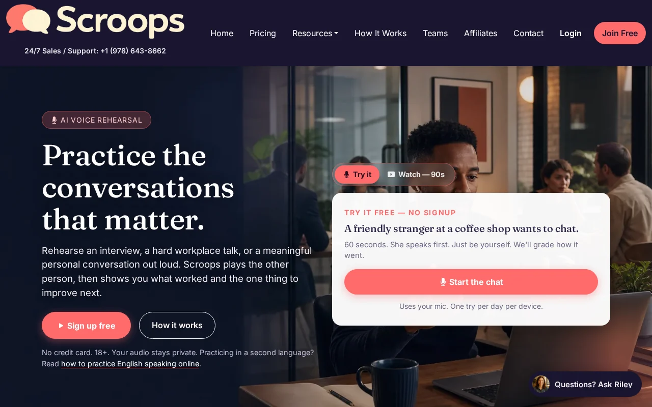 Scroops live homepage